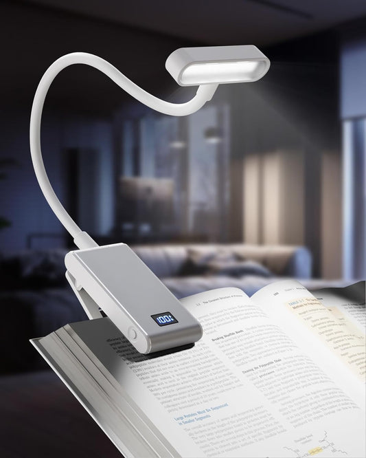 LED Rechargeable Book Lights for Reading in Bed Upgraded Eye Caring Aluminum Reading Light 3 Colors, 3 Brightness Levels,120 Hours Runtime Lightweight Clip on Light for for Kids,Studying